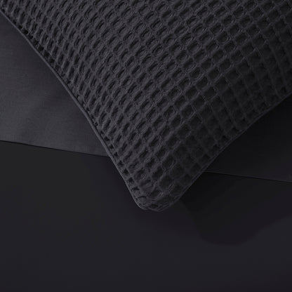 Portofino Waffle Duvet Cover, Pillowcase and Flat Sheet Bundle - Charcoal