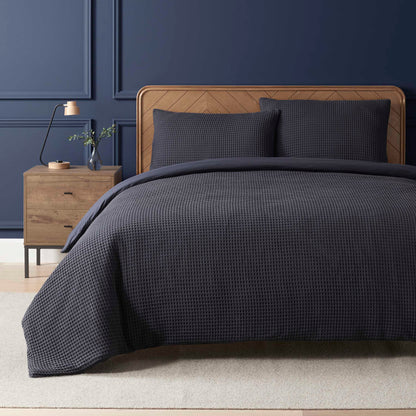 Portofino Pair of 100% Cotton Waffle Pillowcases - Navy