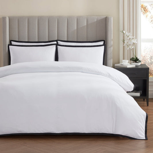 Bordeaux Contrast Border 400 Thread Count Cotton Duvet Cover - Black