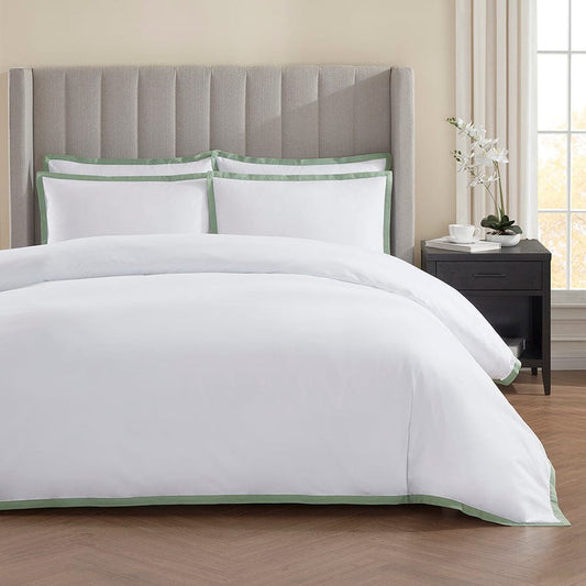 Bordeaux Contrast Border 400 Thread Count Cotton Duvet Cover - Green