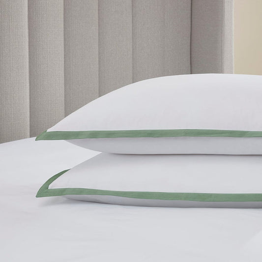 Bordeaux Contrast Border 400 Thread Count Cotton Duvet Cover - Green