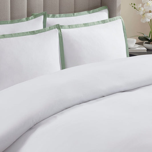 Bordeaux Contrast Border 400 Thread Count Cotton Duvet Cover - Green