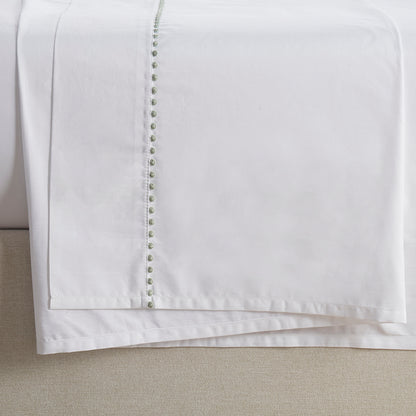 Girona Pom Pom Pillowcase and Flat Sheet Bundle - Sage