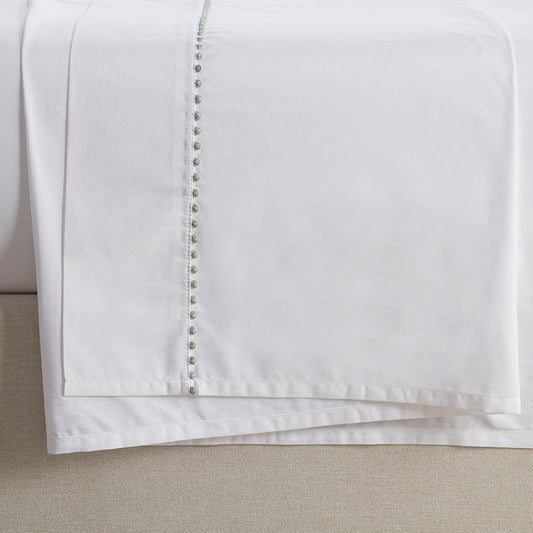 Girona Pom Pom Pillowcase and Flat Sheet Bundle - Sage