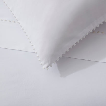 Girona Pom Pom Pillowcase and Flat Sheet Bundle - White