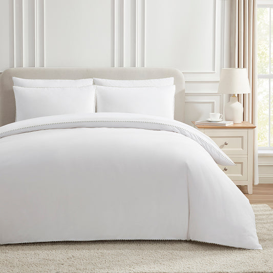 200 Thread Count Girona Duvet Cover Cotton - White/Sage