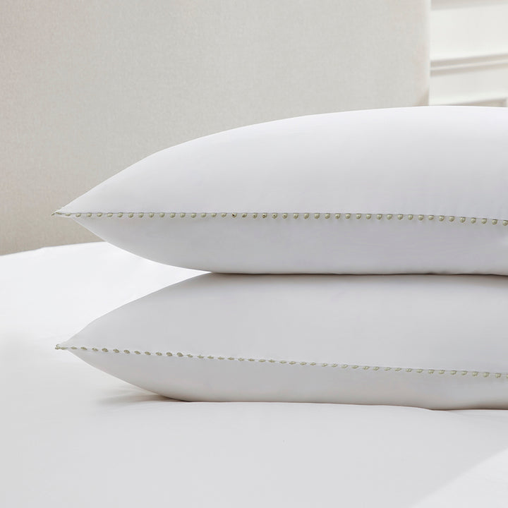 200 Thread Count Pair of Girona Pillowcases Cotton - White/Sage