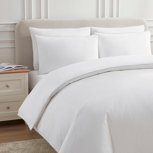 200 Thread Count Girona Duvet Cover Cotton - White/Sage