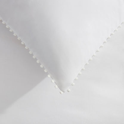 Girona Pom Pom Pillowcase and Flat Sheet Bundle - White