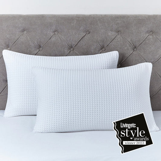 Portofino Pair of 100% Cotton Waffle Pillowcases - White