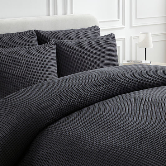 Portofino 100% Cotton Waffle Duvet Cover - Charcoal