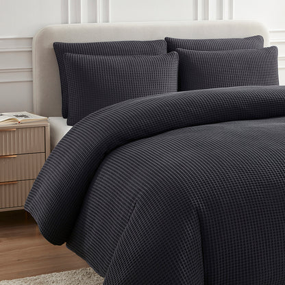 Portofino Pair of 100% Cotton Waffle Pillowcases - Charcoal