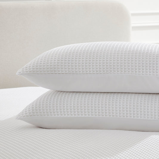 Portofino Pair of 100% Cotton Waffle Pillowcases - White