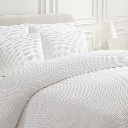 Portofino Pair of 100% Cotton Waffle Pillowcases - White