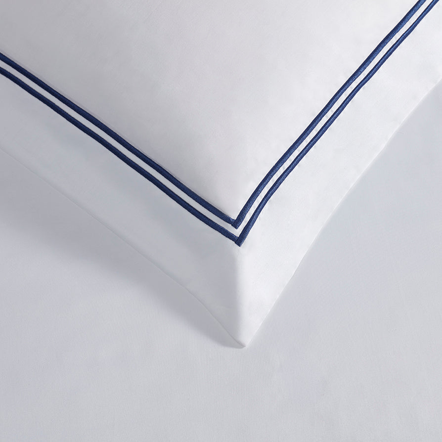 Pair of Regent Embroidered Oxford 400TC Cotton Pillowcases Navy