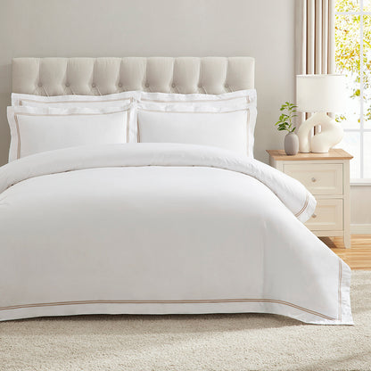 400 Thread Count Regent Embroidered Duvet Cover Cotton - Natural