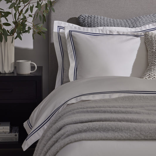 400 Thread Count Regent Embroidered Duvet Cover Cotton - Navy