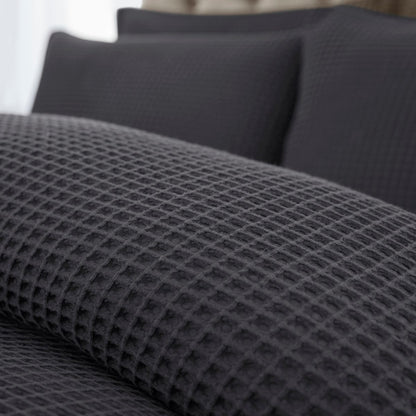 Portofino 100% Cotton Waffle Duvet Cover - Charcoal